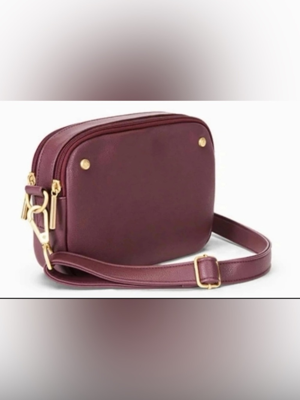 NEW Thirty-One Double-Zip Crossbody Purse Bag Burgundy Mulberry Vegan Leather